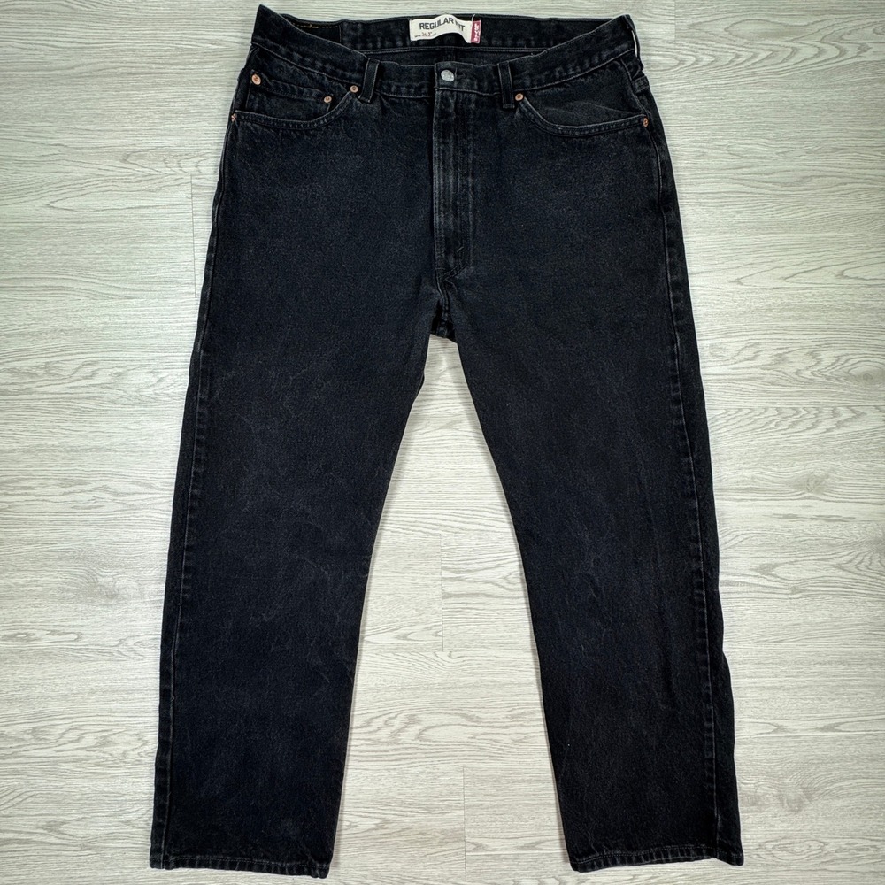 Levi's Men's Jeans 505 Regular Fit Black 38x30 Straight Leg Cotton Denim